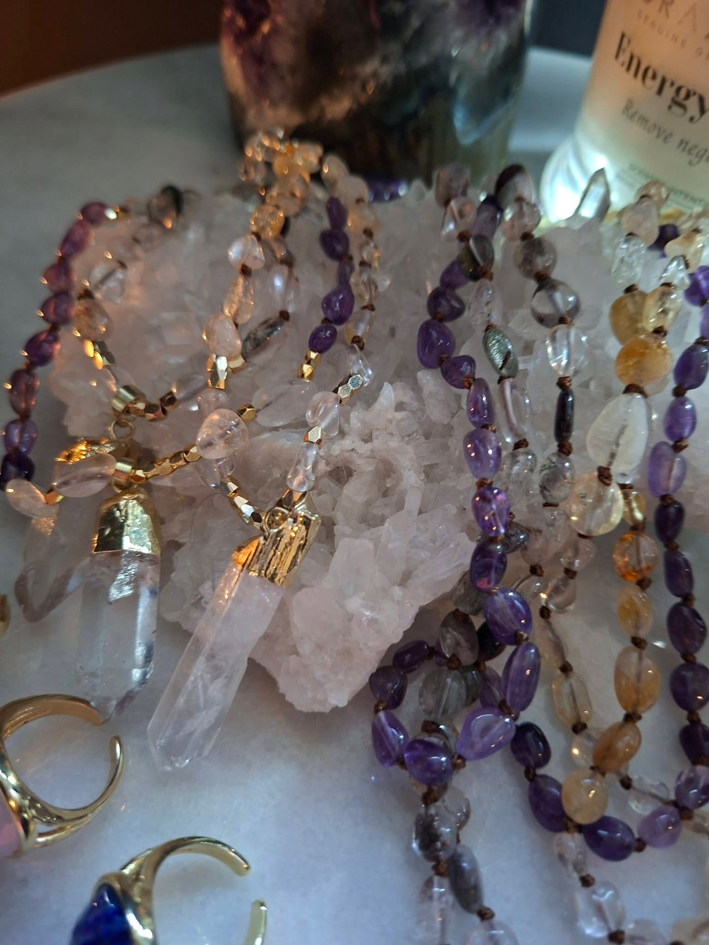 SUMMERDEAL / Nye MICCI Design Jewelry set ( Langt Mala kjede m/point quartz + Tear Drop Ring )