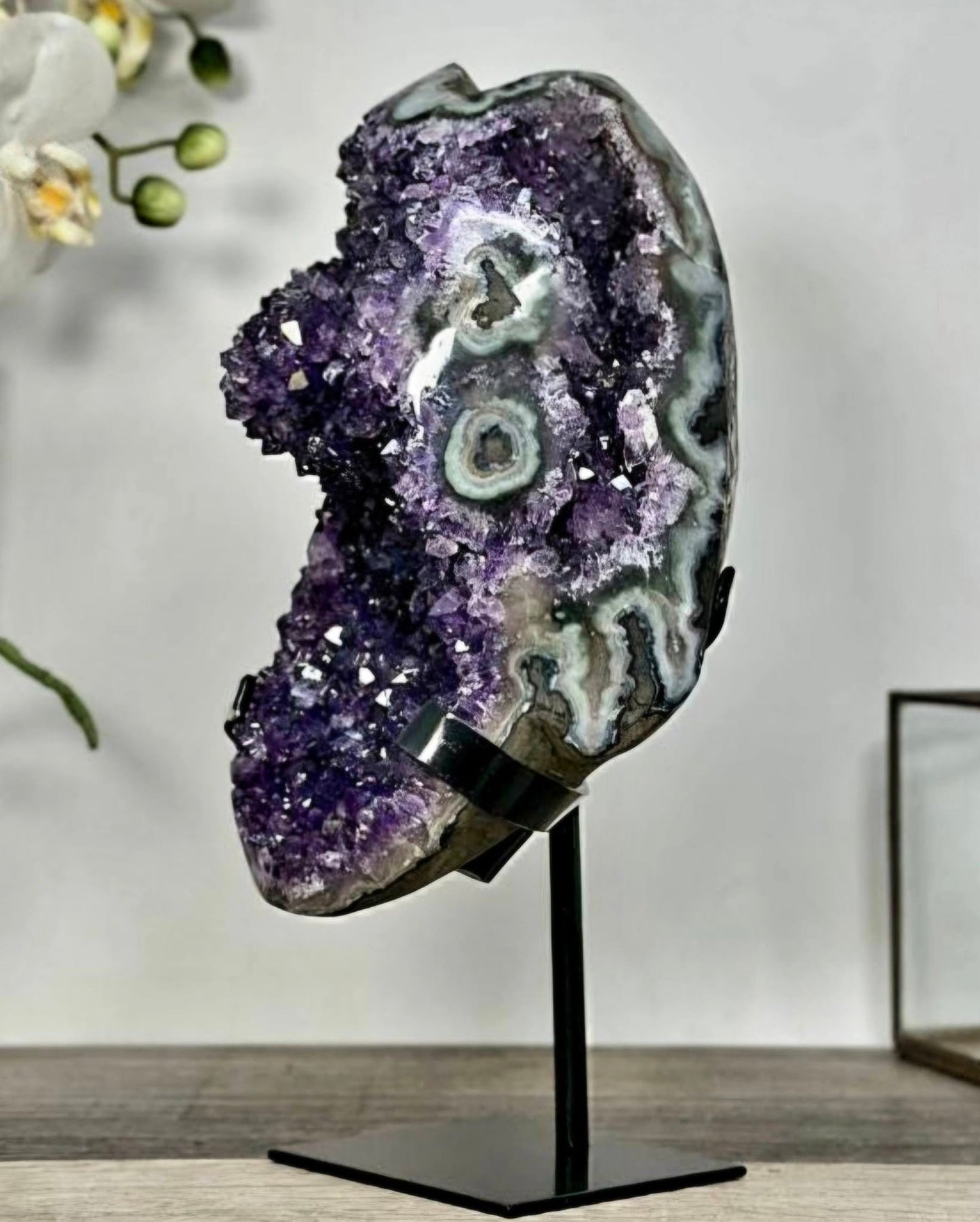 Deep Purple Amethyst Geode With Eye Formations on Metal Stand - MWS2703, 3kg - 27x11x12cm