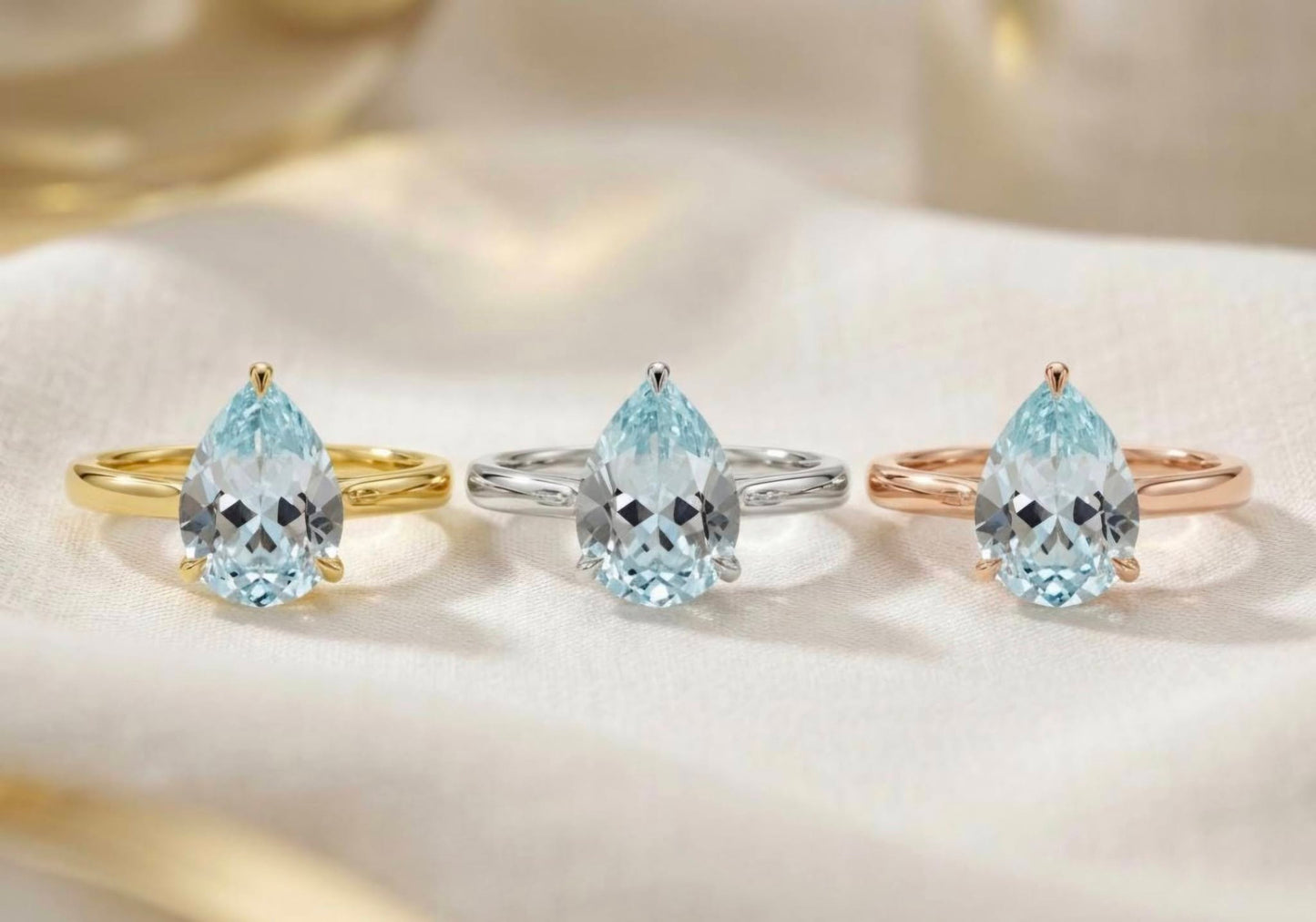 Vakker og enkel Mareshia "Solitaire" enstens 9x7mm Aquamarine Ring, Gold Vermeil ( 925s Silver )