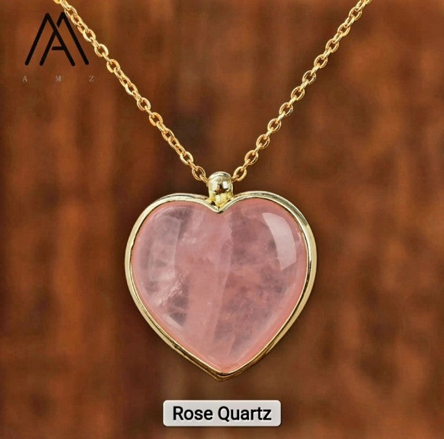 Large Rose Quartz Heart 25mm Designkjede , Gold Electroplated