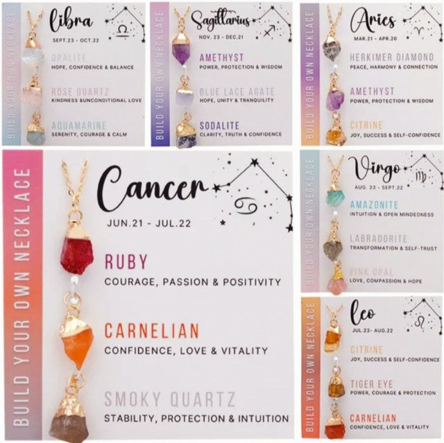 Nytt Birthstone Kjedesett inkl. 3 Stenanheng med naturlige rÅstener for ditt stjernetegn, SKYTTE - Goldplated