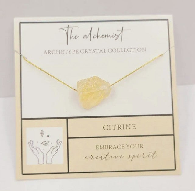 Vakkert og enkelt Birthstone Gold Designkjede m/RÅsten - Citrine - Tynt kjede, 8 - 13mm rÅstener