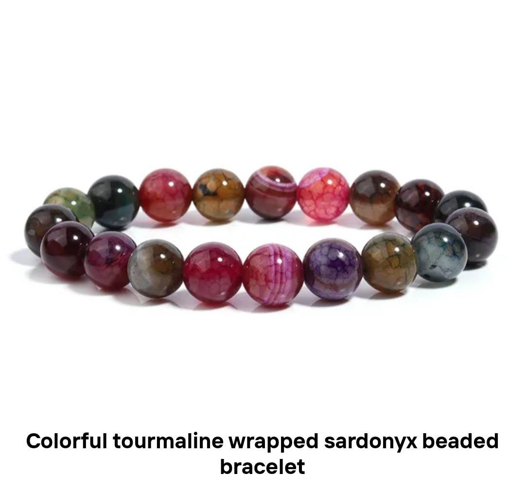 Nye fleksible 10mm Colorful Tuormaline SARDONYX Armbånd