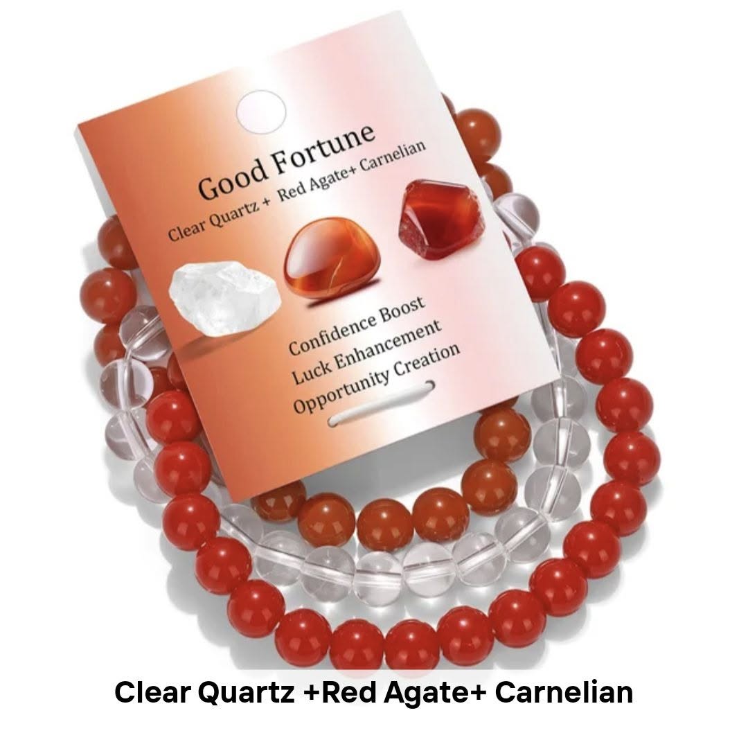 Nye 8mm Triple fleksible Tema Stenarmbånd Sett, " GOOD FORTUNE "