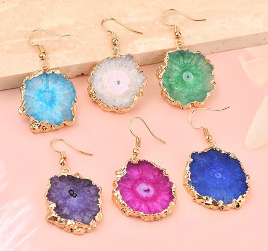 Evil Eye Earrings, Blue Solar Quartz Dangle Earrings | Gold Plated Brass, Boho Jewelry