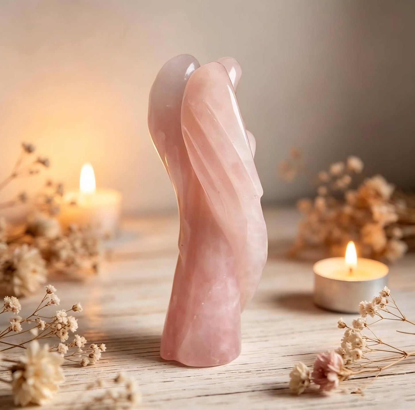 Stor "Praying Mary" Engel i Rosenkvarts , ca 15cm - Large