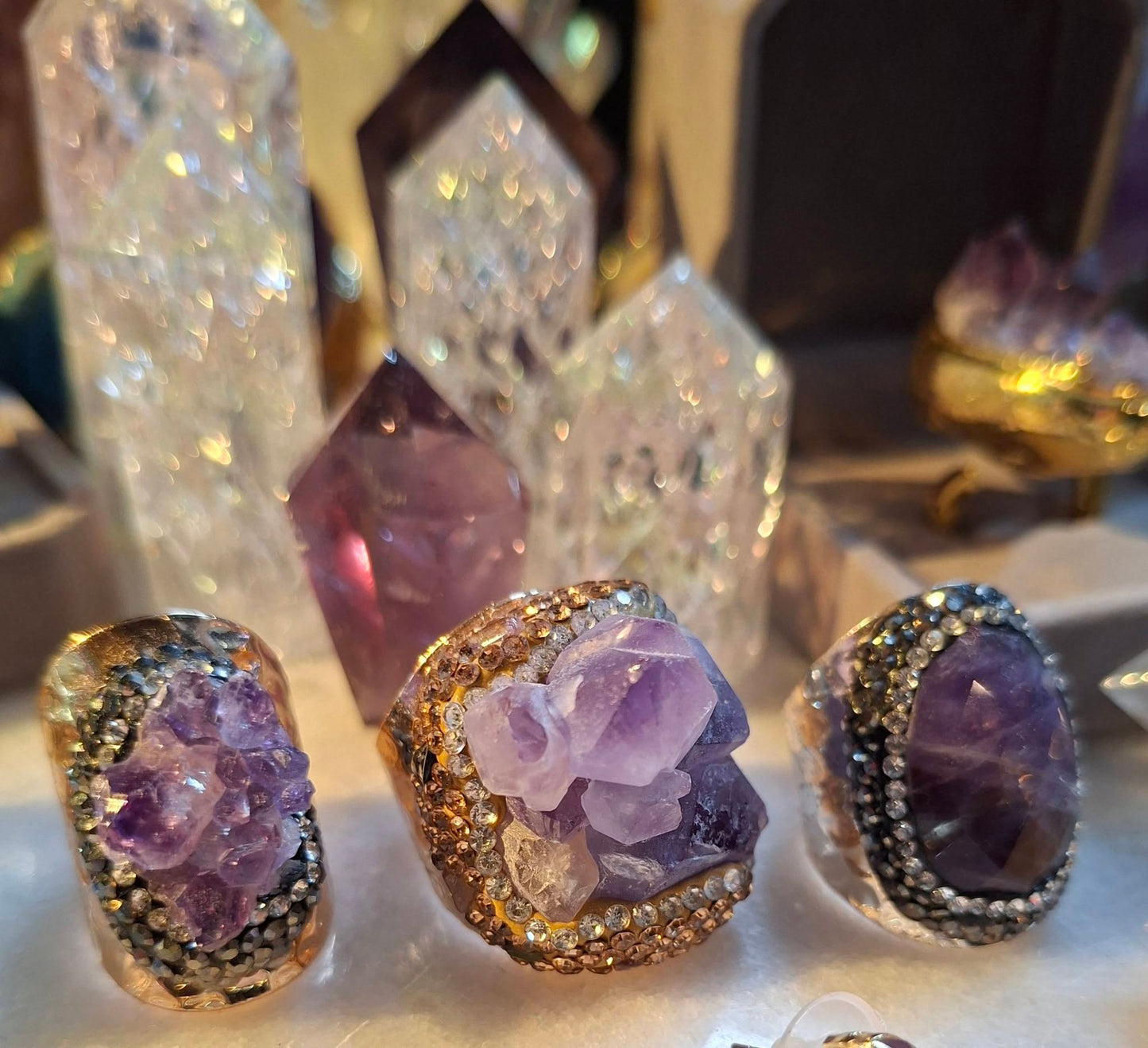 Vakre Druzy Ametyst Cluster Ringer Gold Electroplated, justerbar