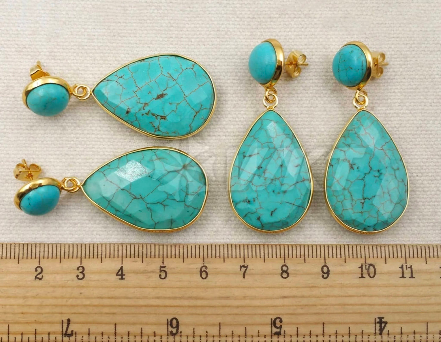 Nye Turquiose Earrings 46x20mm Long Drop fra MICCI Design, Gold Electroplated