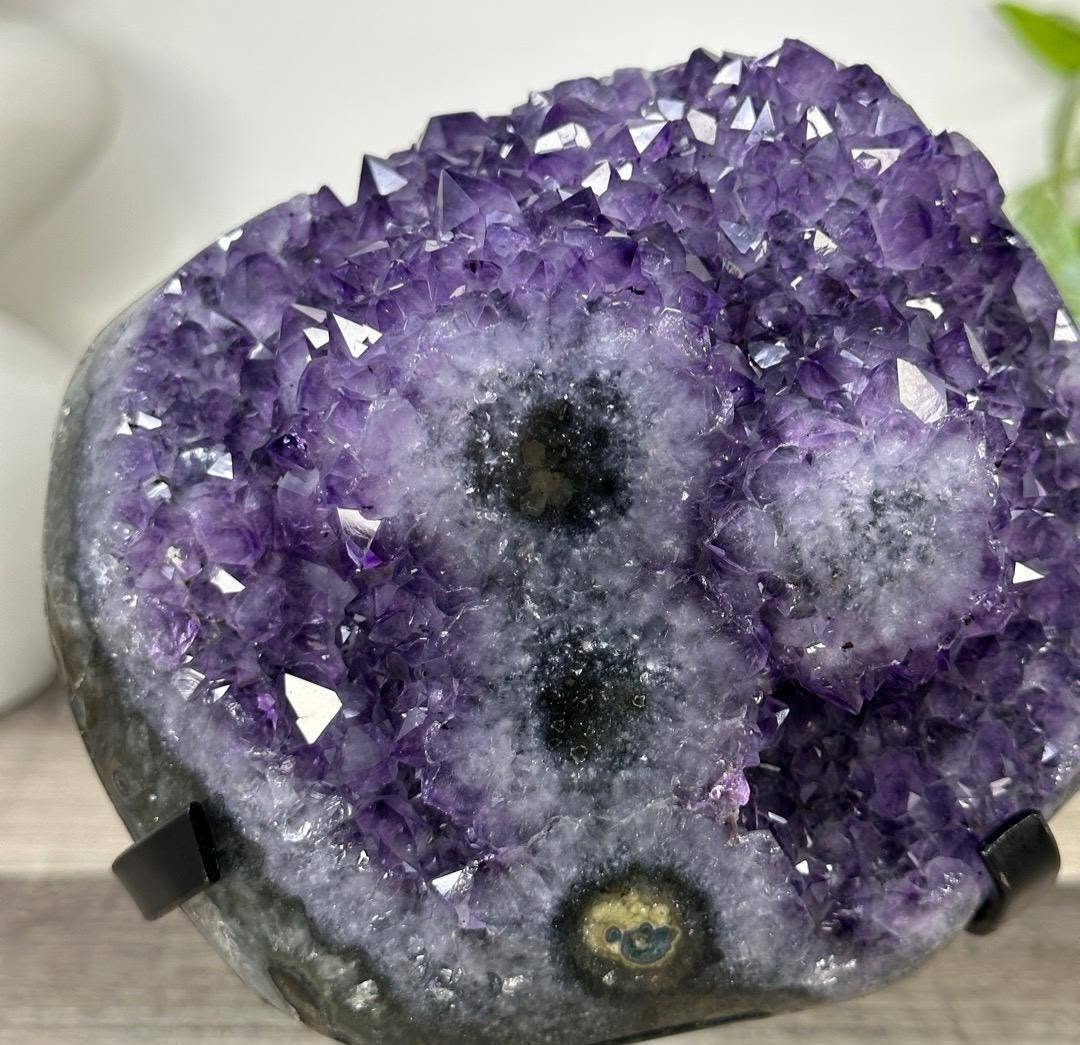Natural Deep Purple Uruguay Amethyst Cluster on Metal Stand - MWS3310, 19x15cm w/stand