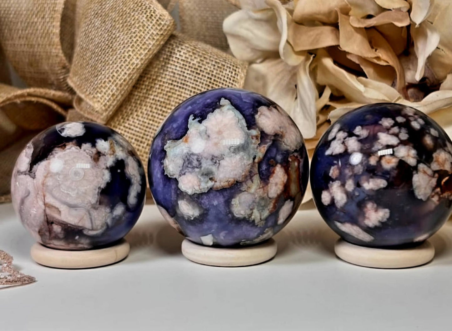 Blue Cherry Blossom Agate Sphere, 65 - 70mm