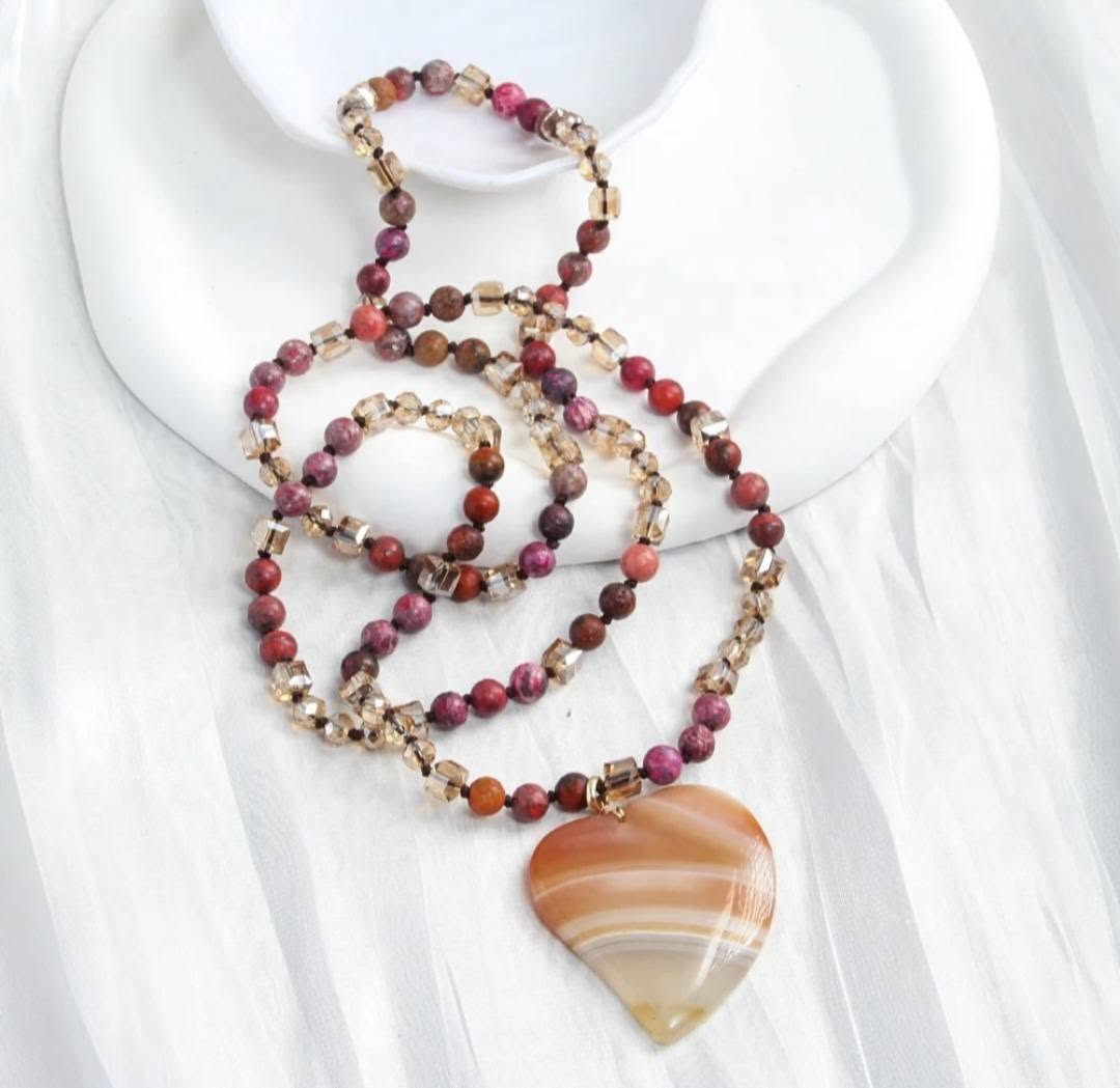 NEW LONG BOHEMIAN AGATE MALAKJEDE ( 80cm ) w/Heart, Yellow