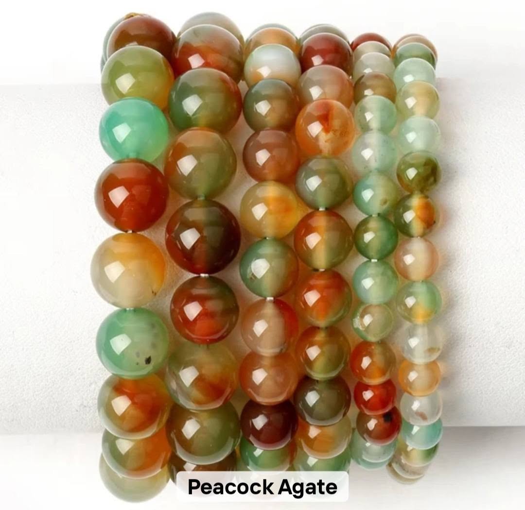 Enkelt og fleksibelt steinarmbånd, Peacock Agate