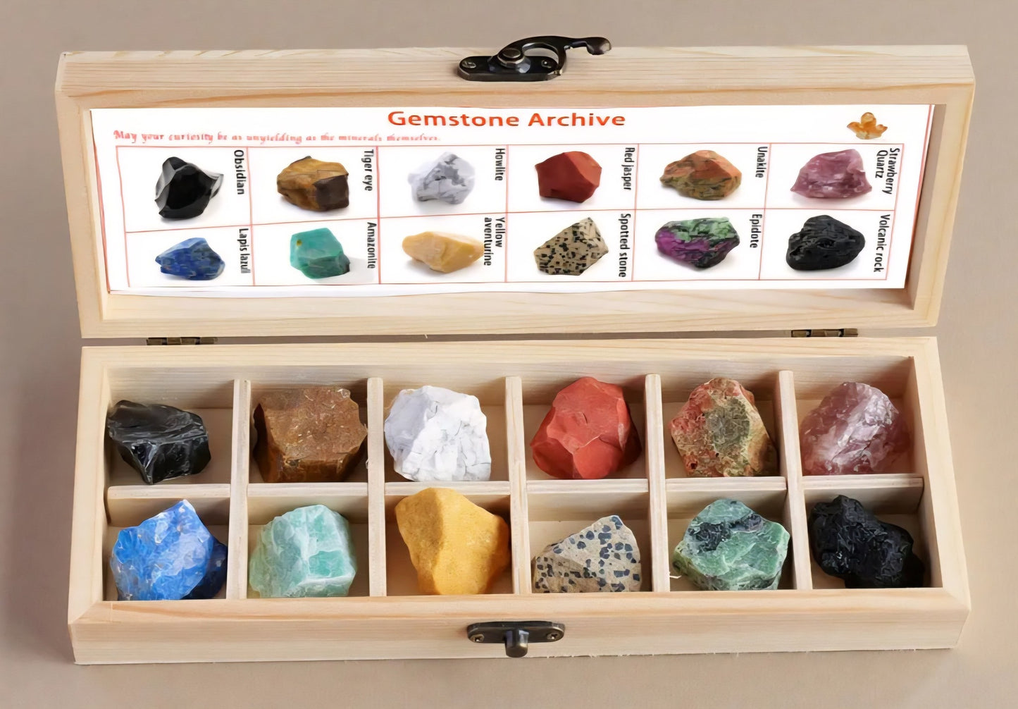 12 Pcs Stone Chakra Råkrystall sett i treeske