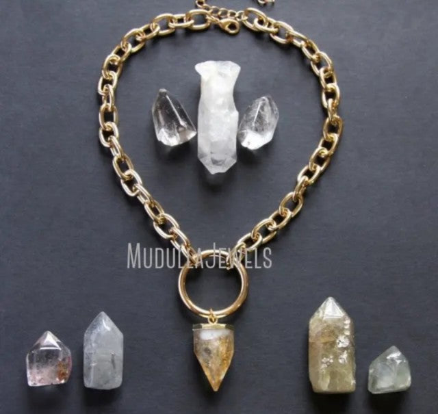 Nytt kraftfult MudullaJewels Goldeplated kjede m/Bullet Point Citrine spissanheng