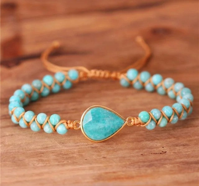 Enkle og vakre Merkaba 2 rader armbÅnd m/ drÅpeformet Amazonite sten.