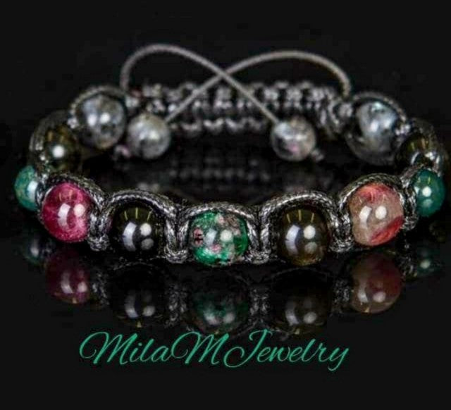 Trendy og Exclusivt Shambhala ArmbÅnd , Anyolite, Bloodstome, Hematite, unisex og justerbare.