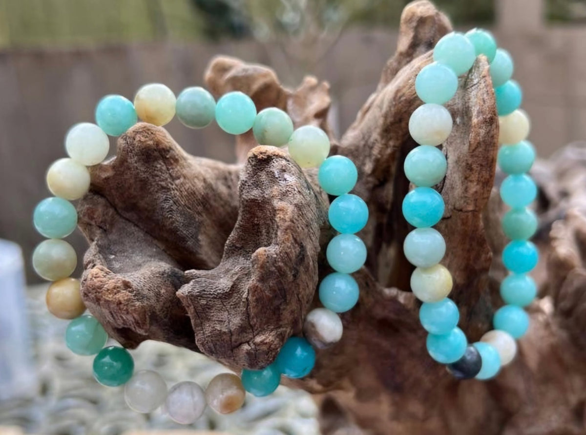 Enkelt og fleksibelt 8mm steinarmbånd, Blue Caribbean Calcite