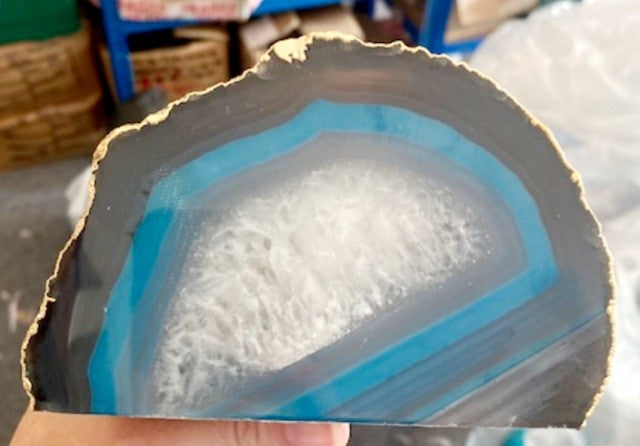 Supervakker XL Agat Geode Telys borddekorasjon, Teal ( Blå/Turkis) Gold Electroplated m/Ledtrebase og Remote Control