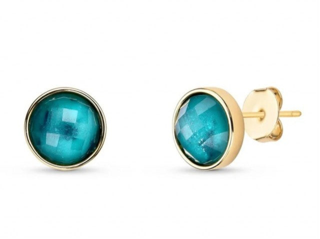 New 2025 Brazil Gem Round Smaragd Cabochon Øredobber, 18K/Gold Electroplated