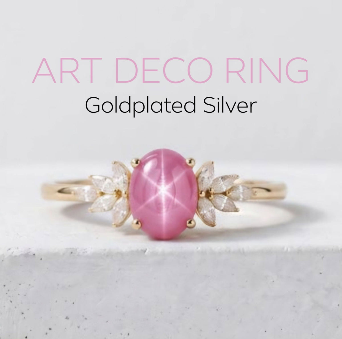 Ny og vakker Art Deco ( 14k Gold over Sterling Silver) Marquise Sapphire Cluster Ring with Oval Star RUBY ( Lab Created )
