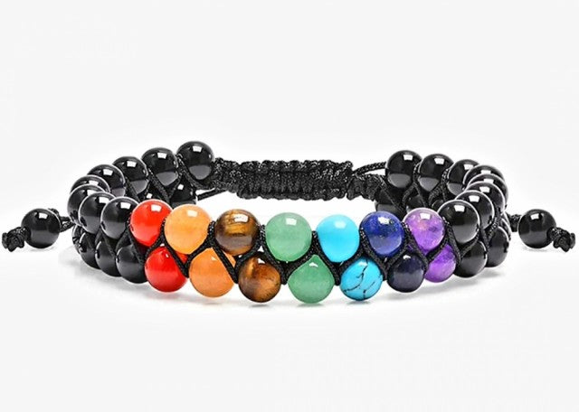 Nye Merkaba Chakra armbÅnd med sort onyx,2 rader justerbar, 6mm kuler