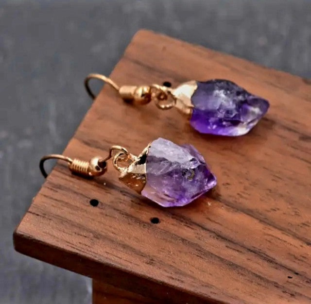 Elegante og enkle øredobber i Ice Cube Drop Design m/krok, Goldplated - AMETYST