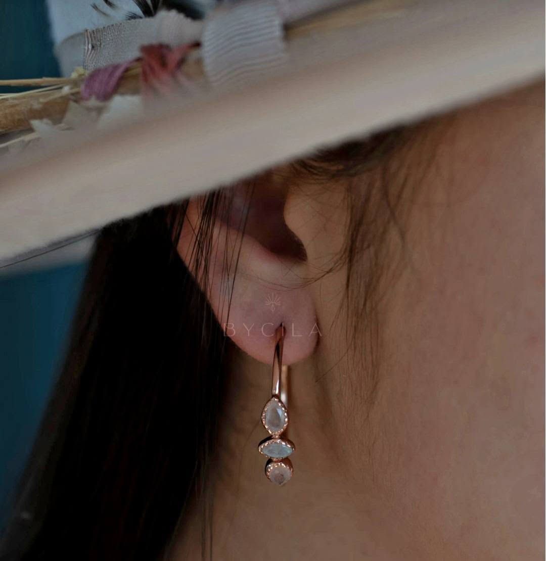 CILA "Little YEDA" Earrings w/ Moonstone, Rose Quartz Stones, 18K Goldplated