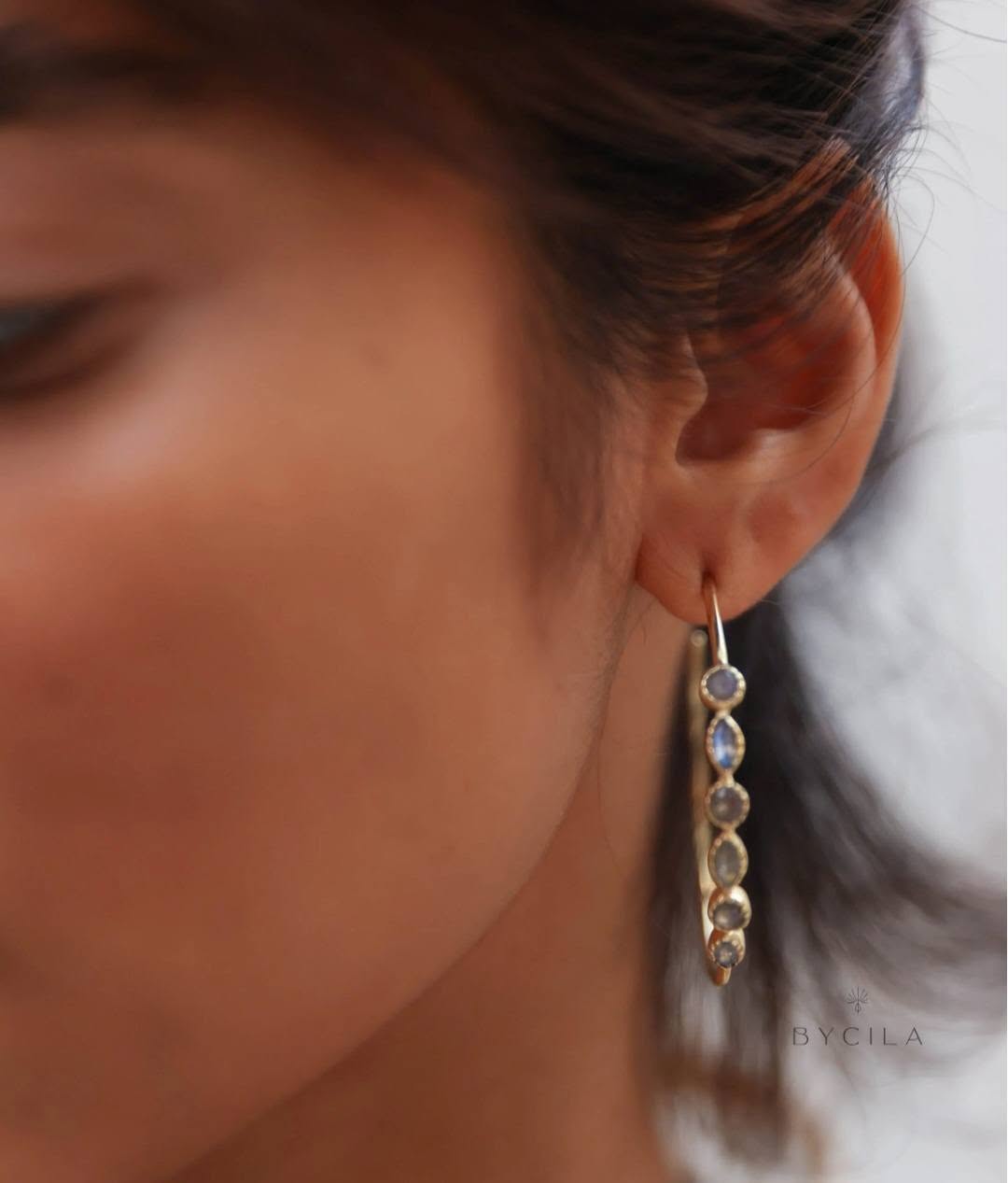 CILA " KAIA " Labradorite Quartz Earrings , 18K Goldplated