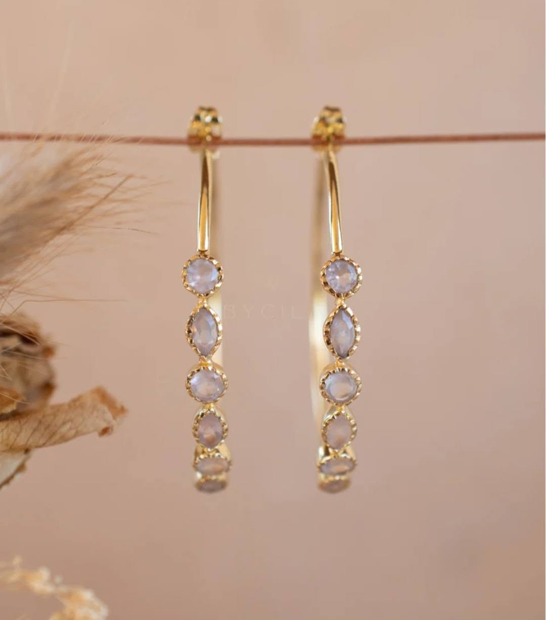 CILA " KAIA " Design Rose Quartz Earrings , 18K Goldplated