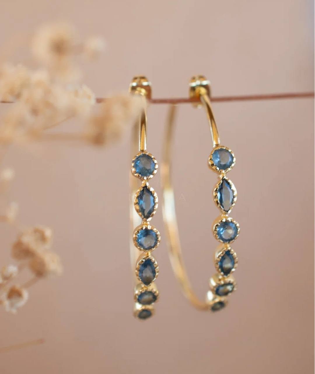 CILA " KAIA " Design IOLITE Hydro Earrings , 18K Goldplated