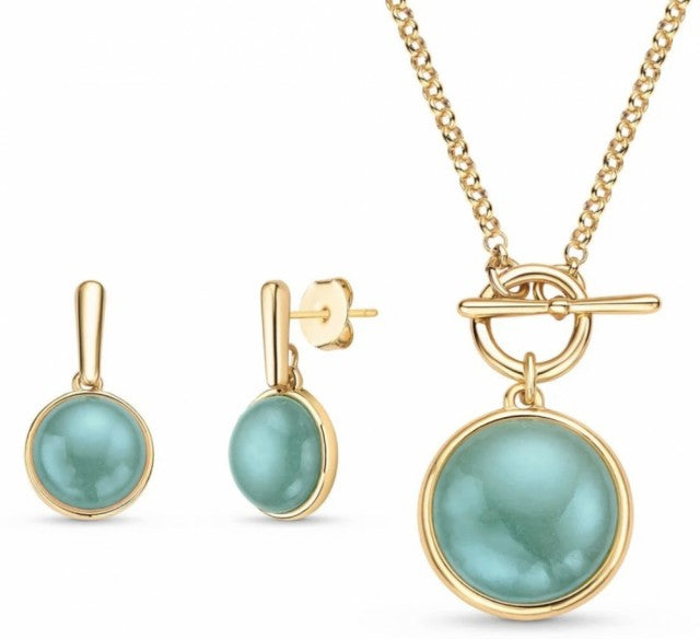 New 2025 Brazil Gem Green Quartz Pearlized Round 18K Gold Plated Necklace & Earring Set