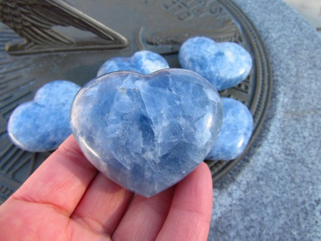 Stor BlÅ Calcite Hjertesten , 50x65mm