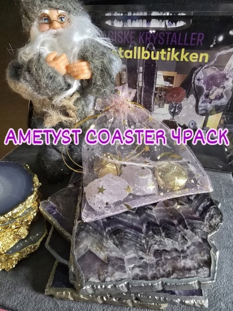 KAMPANJE / Supervakre Indian Ametyst Coaster Sett, Silver Electroplated ( 4 stk. )