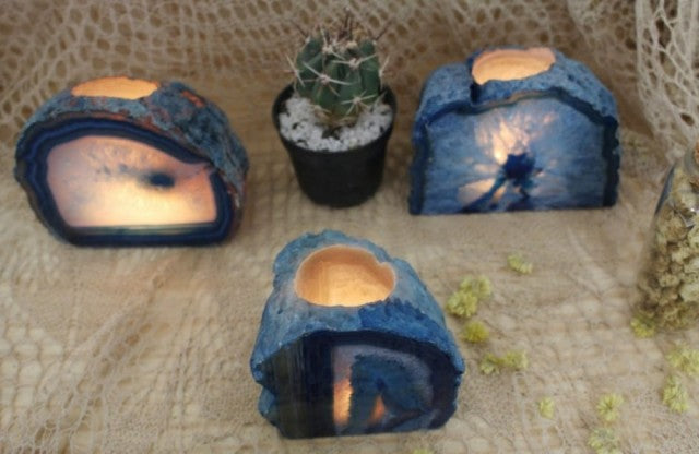 Agat Grotte Telys bordekorasjon , Blå