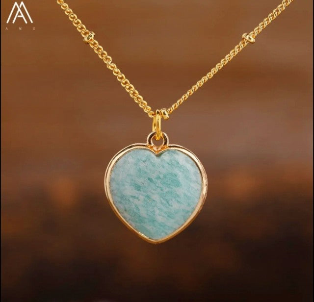 Small Hearts Designkjede 16x16mm - Gold Electroplated - Amazonite