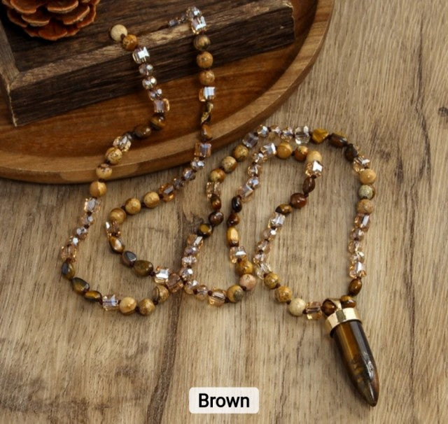 Nye 2025 Bohemian Style Tigereye & Decor Langt Kjede m/Point Anheng