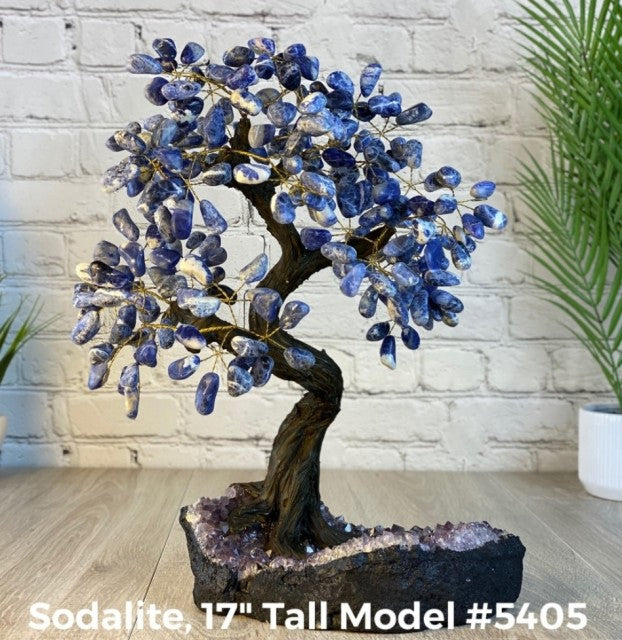 Vakre og eksklusive Feng Shui - Bonsai Lykketrær m/ ekte krystaller og Ametyst Clusterfot, ca. 43cm høy, Sodalit, 8kg