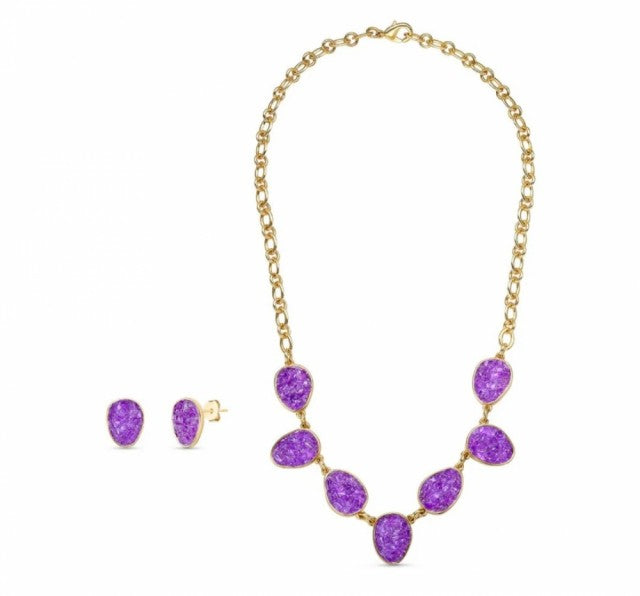 New 2025 Brazil Gem 7-Stone Amethyst, Gold Plated Riviera Necklace & Earring Set