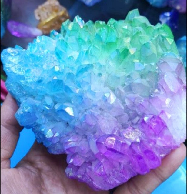 Aqua Blue og Pink Aura Kvarts Cluster Xlarge ca. 15x10cm , ca. 500 gram