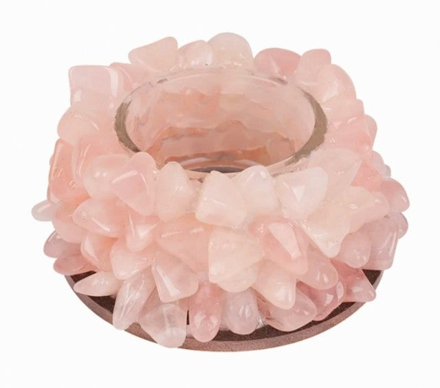 Rose Quartz krystall Telysdekorasjon m/innvendig glass til telys , ca. 10cm