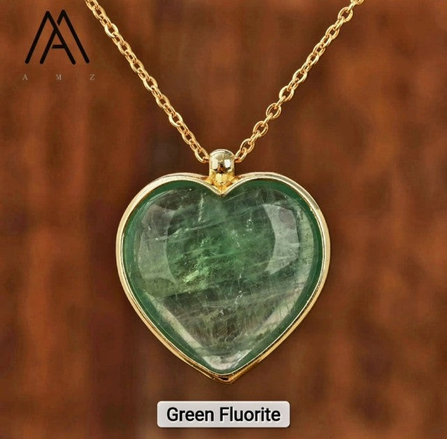 Large Green Fluorite Heart 25mm Designkjede , Gold Electroplated