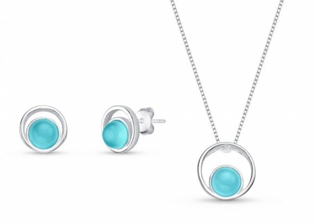 2025 Brazil Gem 925s Sterling Silver Cradled Necklace & Earring Set w/ Natural Sky Blue Agate Gemstone