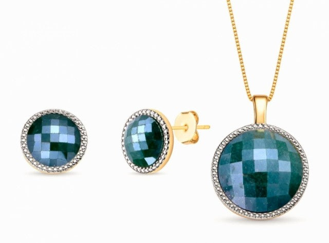 New 2025 Brazil Gem Green Quartz Quartz Faceted & Pearlized 18K Gold Plated Necklace & Earring Set