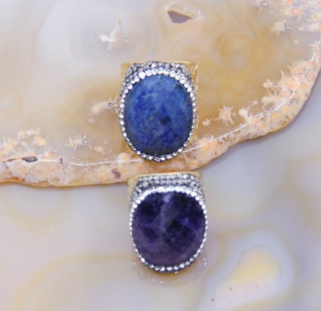 Vakker BlÅ Lapiz lazuli Gold Electroplated Ring, justerbar