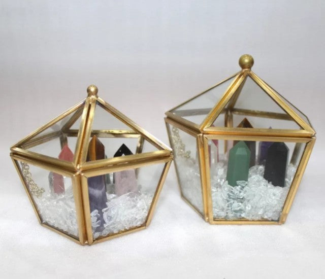 Medium Crystal Glassbox med 7 TÅrnkrystall, 40 - 60mm