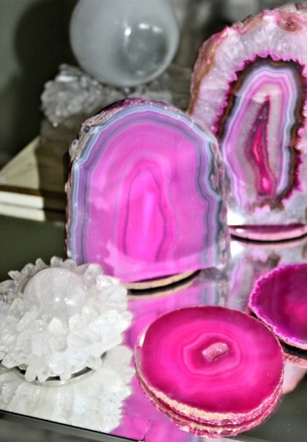 Dekorativ Rosa Medium Agat Geodelampe, 12 - 13cm, inkl. trebare m/ledlys og remote control