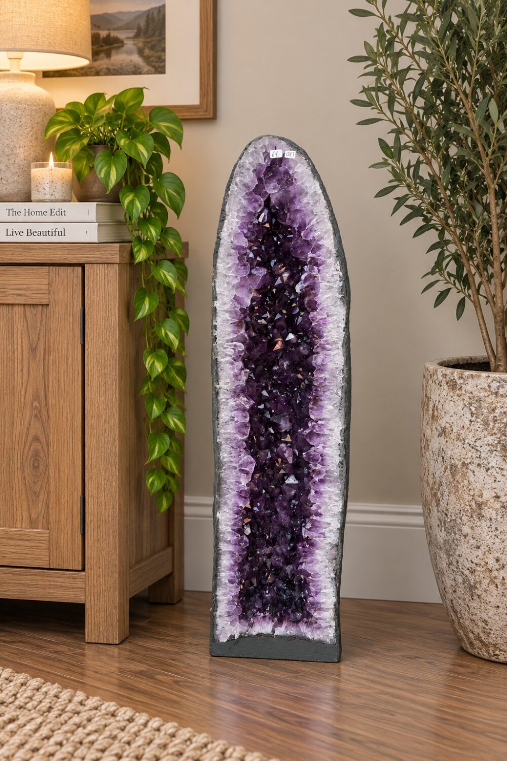 Very Tall Brazilian Amazon Amethyst Crystal Geode 1217 Premium Queen Grade 61kg – H91xW26xD22cm