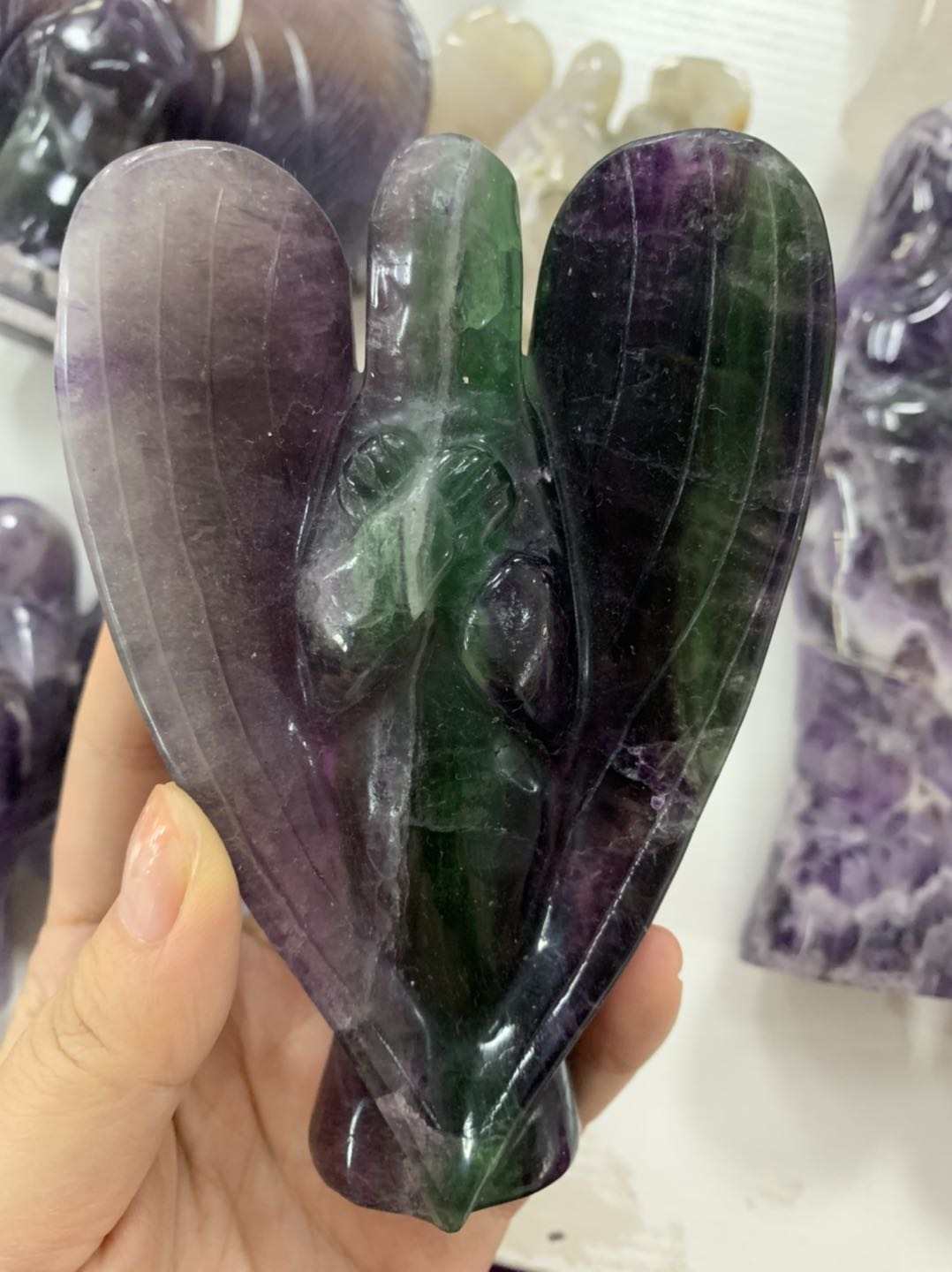 Medium stor Fluoritt Regnbue Engel , ca 13cm