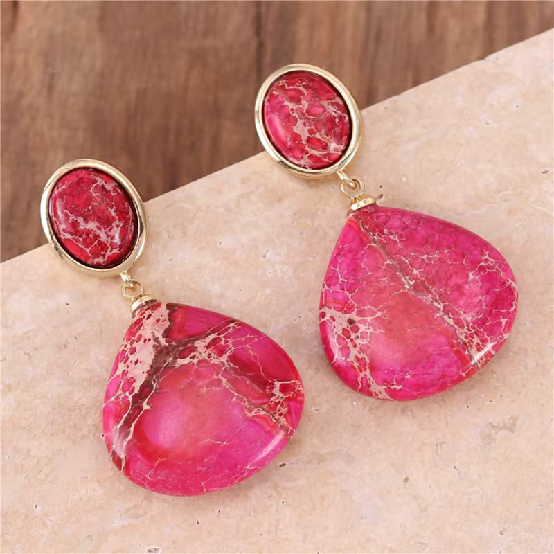 Nye, MICCI Design Bohemian Imperial Red/Pink Jasper Øredobber, Gold Plated