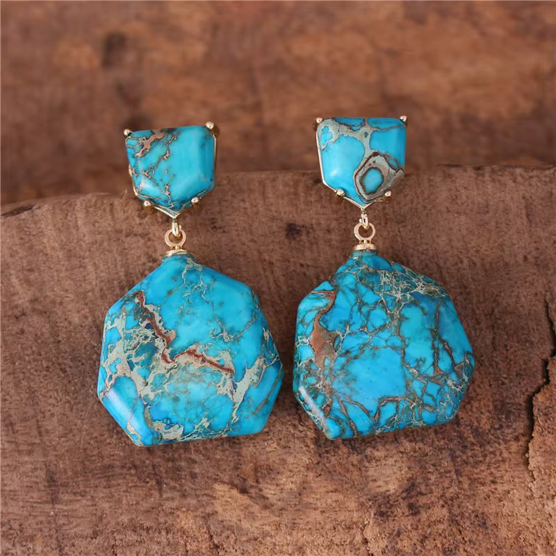 Nye, MICCI Design Bohemian Imperial Turquise Jasper Øredobber, Gold Plated
